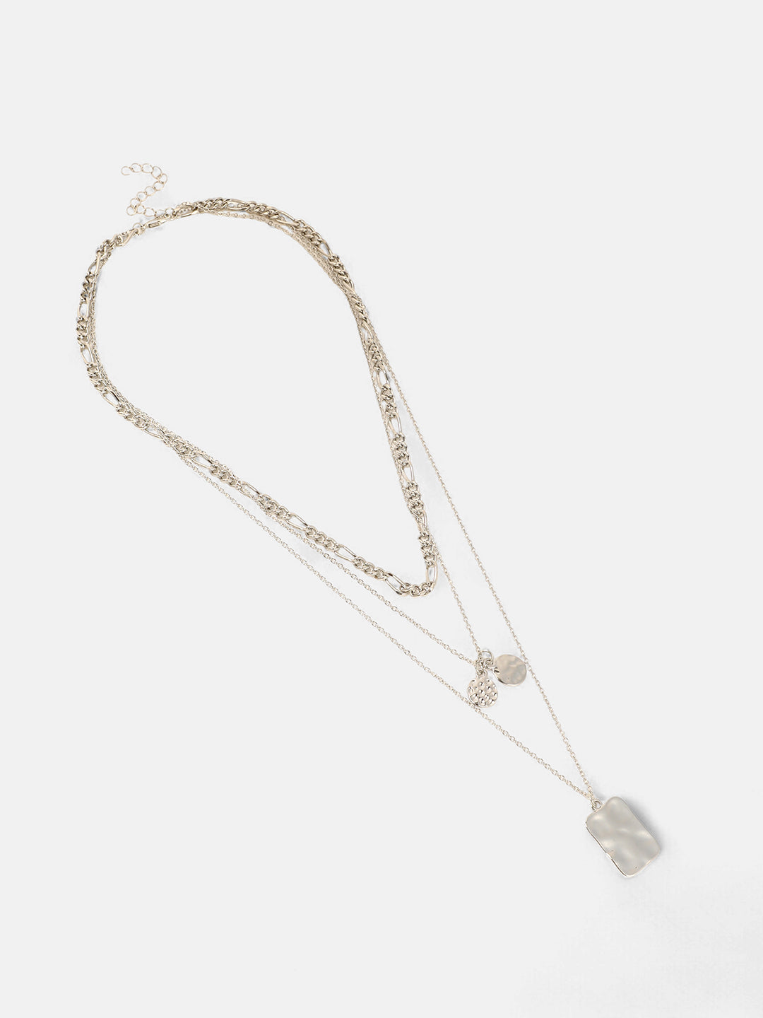 The Dented Charm Multi-Layer Necklace - Metallic Silver-SOHINC6050
