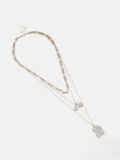 The Dented Charm Multi-Layer Necklace - Metallic Silver-SOHINC6050