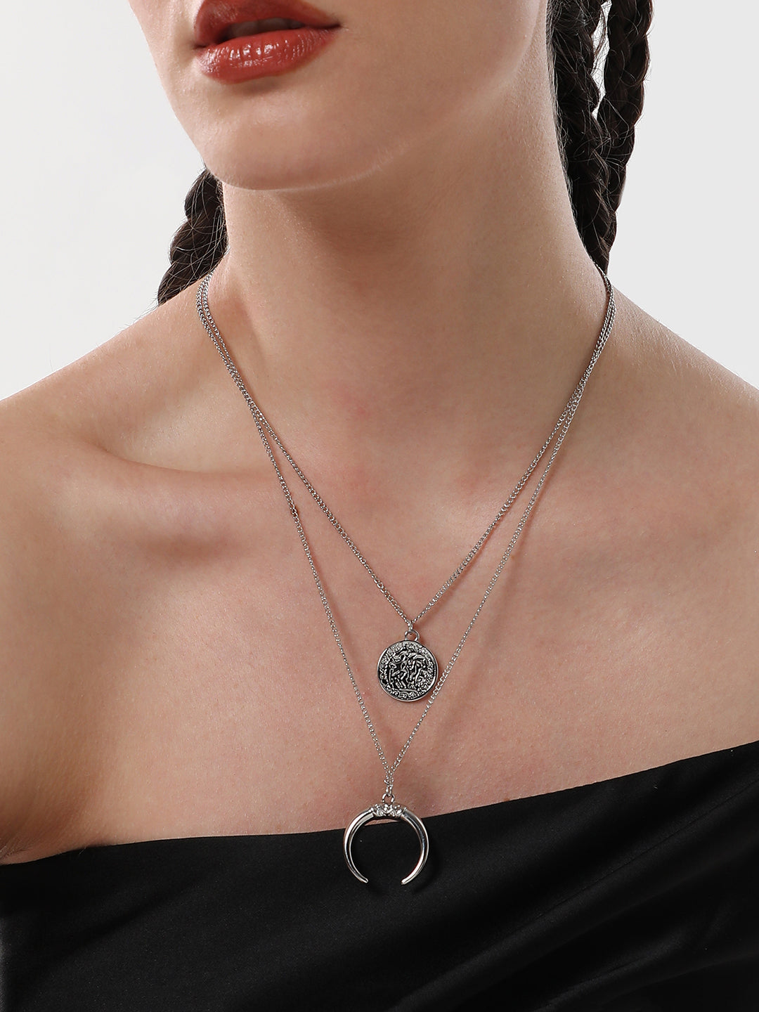 The Cosmo Multi-Layer Necklace - Metallic Silver-SOHINC6051