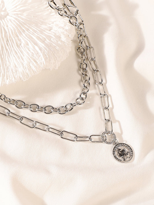 The Coin Chainlink Multi-Layer Necklace - Metallic Silver-SOHINC6052