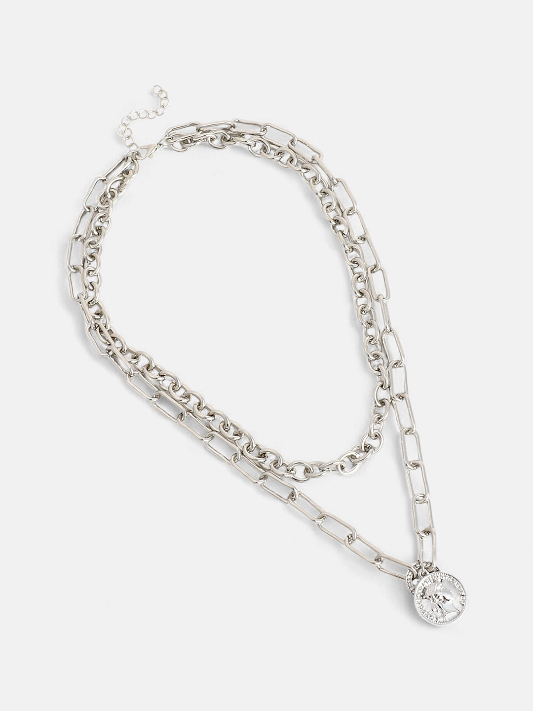The Coin Chainlink Multi-Layer Necklace - Metallic Silver-SOHINC6052