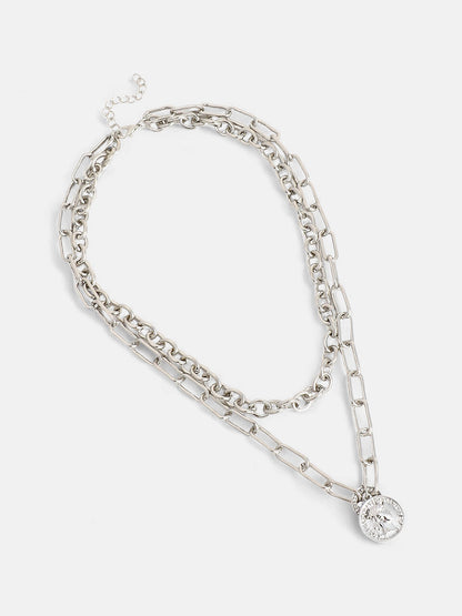 The Coin Chainlink Multi-Layer Necklace - Metallic Silver-SOHINC6052