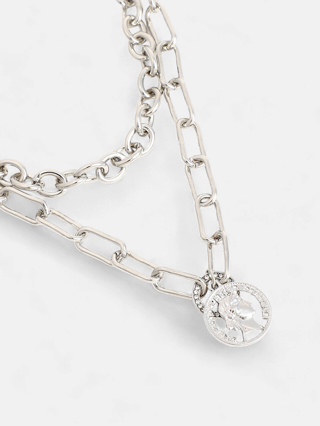 The Coin Chainlink Multi-Layer Necklace - Metallic Silver-SOHINC6052