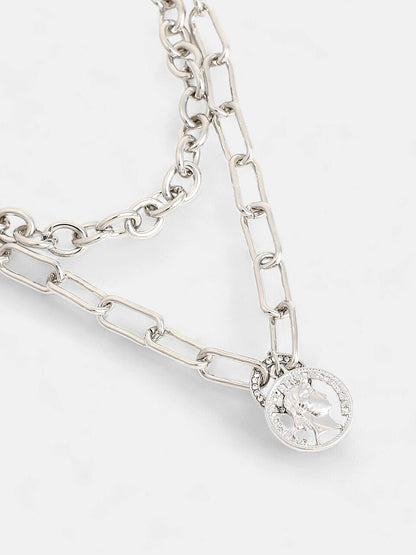 The Coin Chainlink Multi-Layer Necklace - Metallic Silver-SOHINC6052