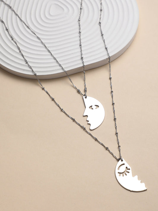 The Lovers Multi-Layer Necklace - Metallic Silver-SOHINC6053