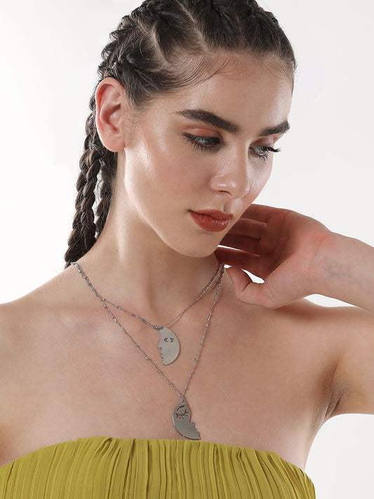 The Lovers Multi-Layer Necklace - Metallic Silver-SOHINC6053