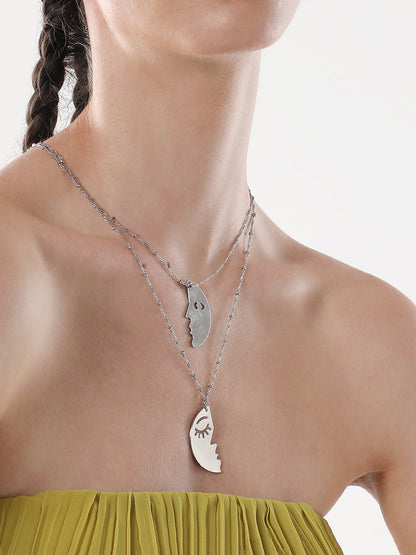 The Lovers Multi-Layer Necklace - Metallic Silver-SOHINC6053