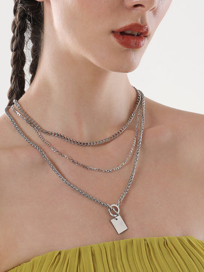The Interlock Charm Multi-Layer Necklace - Metallic Silver-SOHINC6054