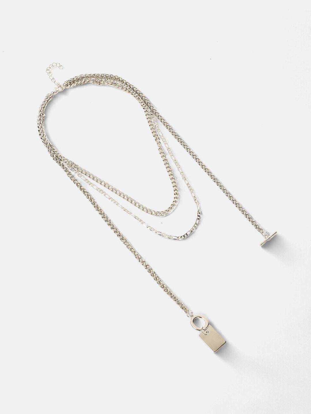 The Interlock Charm Multi-Layer Necklace - Metallic Silver-SOHINC6054