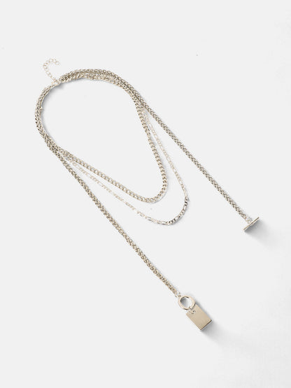 The Interlock Charm Multi-Layer Necklace - Metallic Silver-SOHINC6054