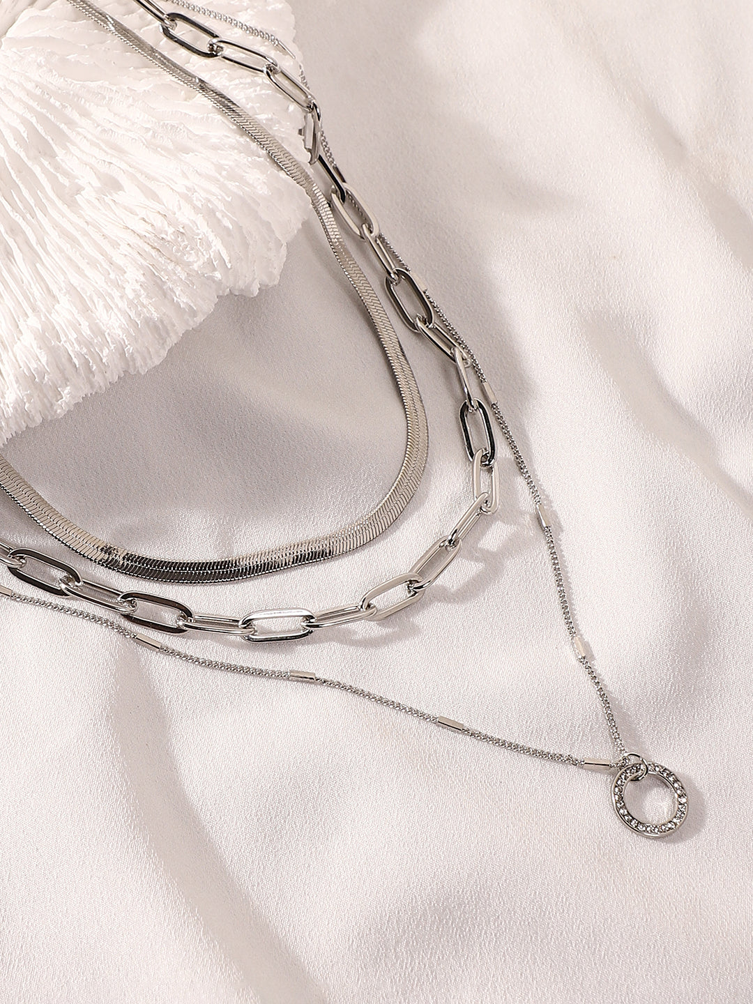 The Halo Snakechain Multi-Layer Necklace - Metallic Silver-SOHINC6055