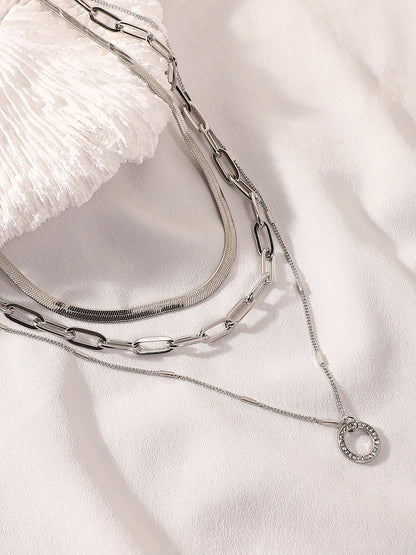 The Halo Snakechain Multi-Layer Necklace - Metallic Silver-SOHINC6055