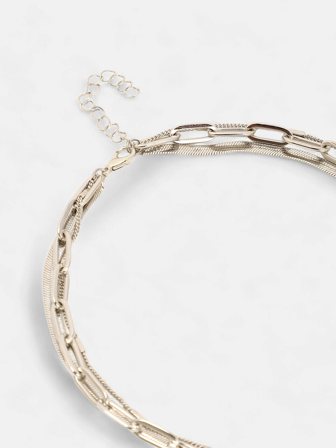The Halo Snakechain Multi-Layer Necklace - Metallic Silver-SOHINC6055