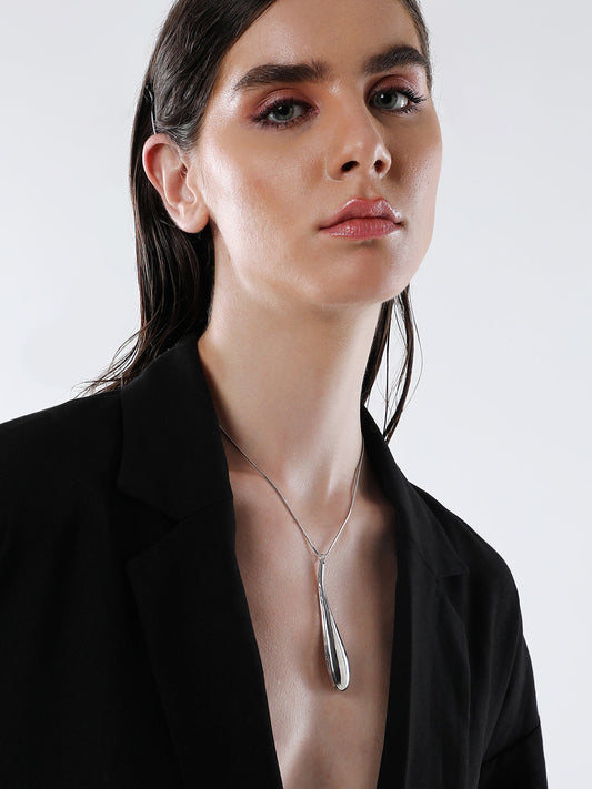 The Drip Pendant Necklace - Metallic Silver-SOHINC6057