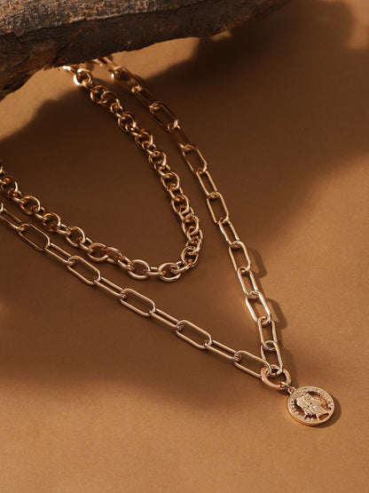 The Coin Chainlink Multi-Layer Necklace - California Gold-SOHINC6059