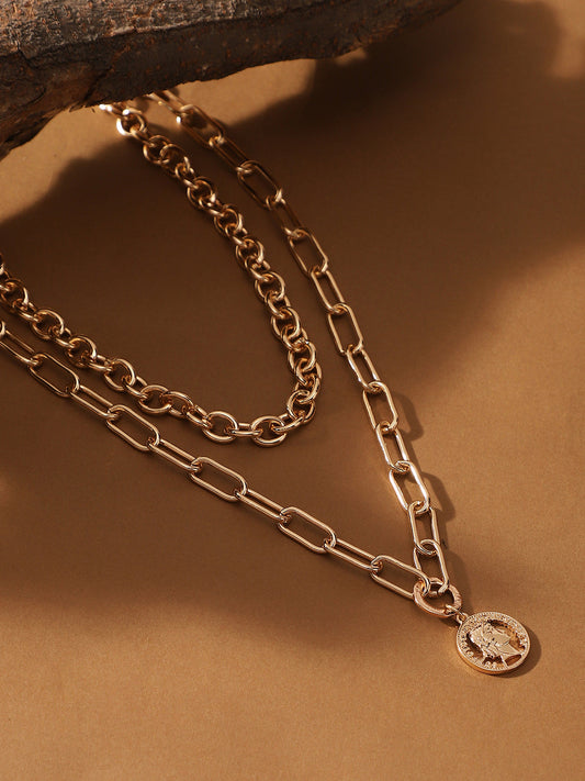 The Coin Chainlink Multi-Layer Necklace - California Gold-SOHINC6059