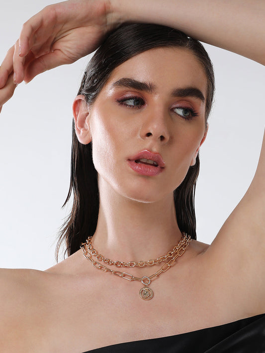 The Coin Chainlink Multi-Layer Necklace - California Gold-SOHINC6059