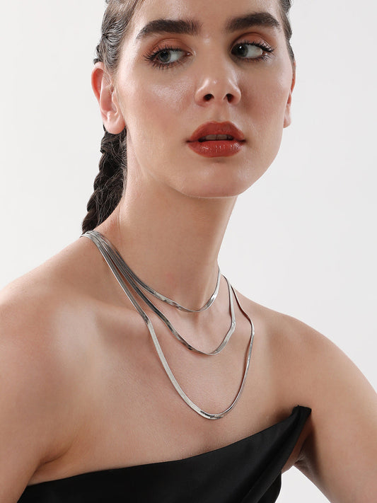The Snakechain Multi-Layer Necklace - Metallic Silver-SOHINC6065