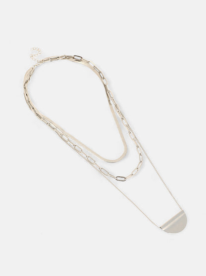 The Curve Chainlink Multi-Layer Necklace - Metallic Silver-SOHINC6067