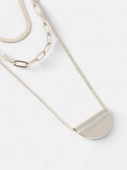 The Curve Chainlink Multi-Layer Necklace - Metallic Silver-SOHINC6067