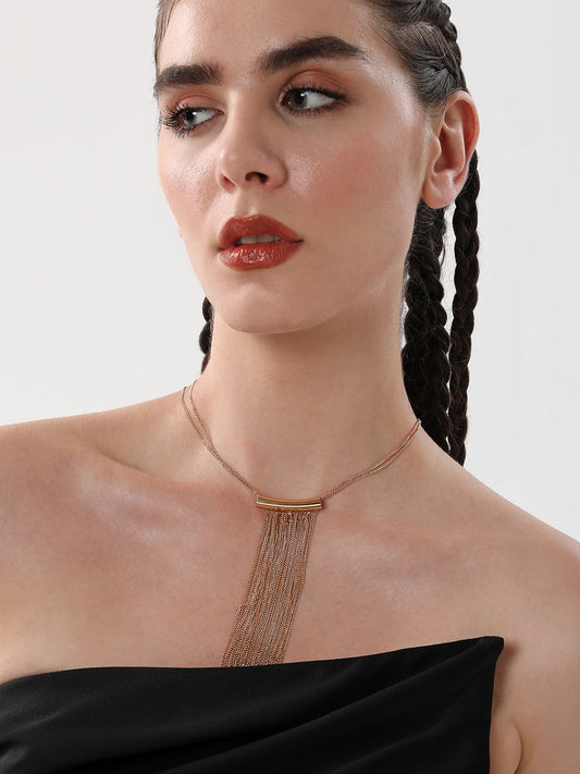The Hanging Chain Bar Lariat Necklace - California Gold-SOHINC6069
