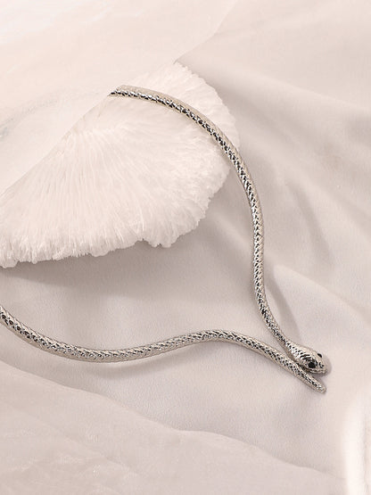 The Serpent Torque Necklace - Metallic Silver-SOHINC6072
