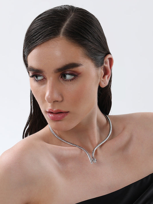 The Serpent Torque Necklace - Metallic Silver-SOHINC6072