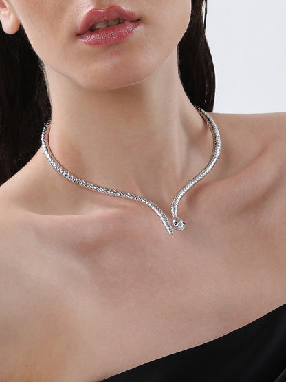 The Serpent Torque Necklace - Metallic Silver-SOHINC6072