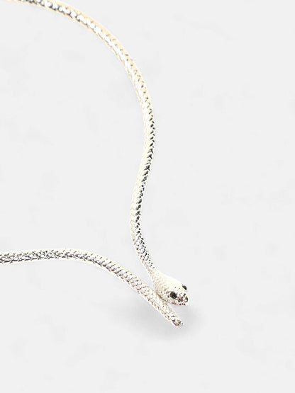 The Serpent Torque Necklace - Metallic Silver-SOHINC6072