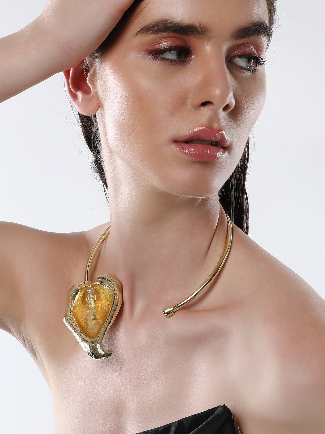 The Water Lily Torque Necklace - Antique Gold-SOHINC6074