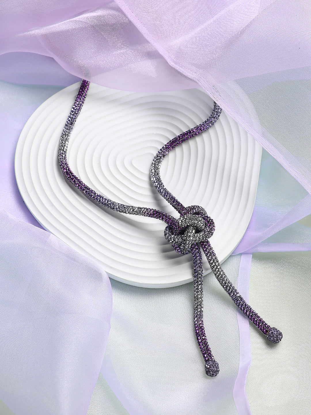 The Jingle Sautoir Necklace - Crystal Silver & Amerthyst Purple-SOHINC6085