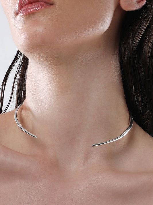 The Shackle Torque Necklace - Metallic Silver-SOHINC6091