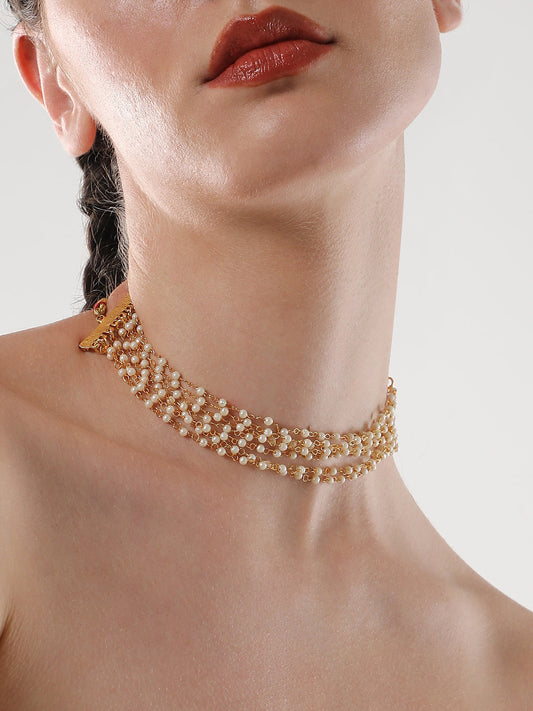 The Pebbles Collar Necklace - Pearl White-SOHINC6127