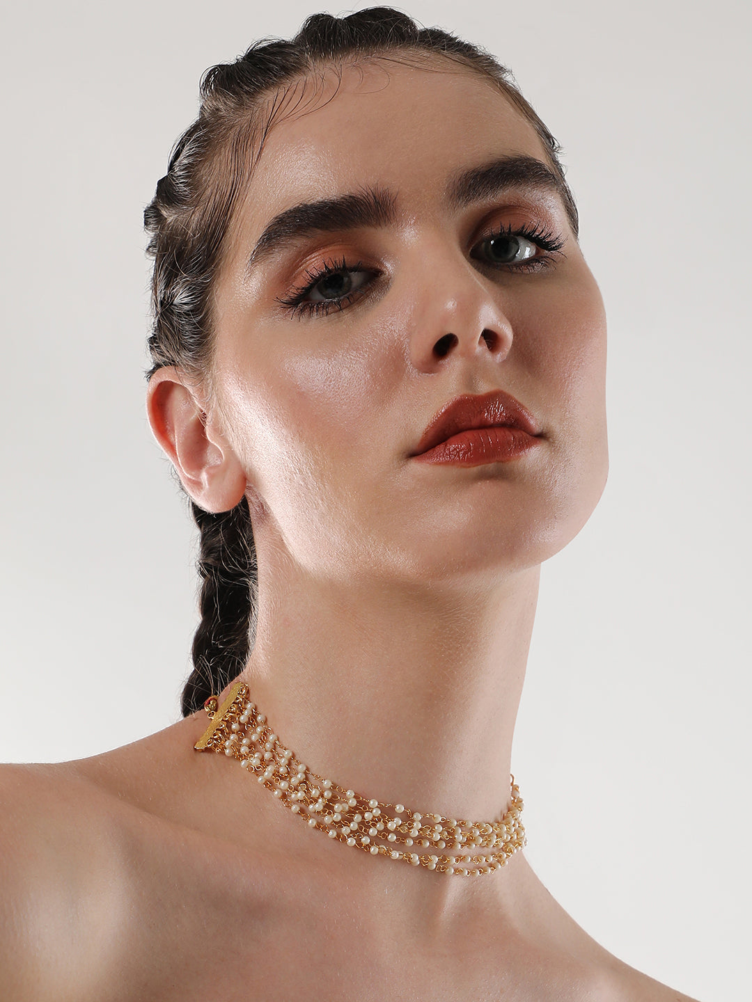 The Pebbles Collar Necklace - Pearl White-SOHINC6127