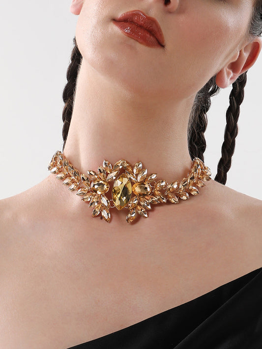 The Marquise Statement Necklace - Amber Yellow-SOHINC6128