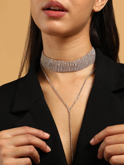 The Bijou Multi-Layer Necklace - Crystal Silver-SOHINC6205