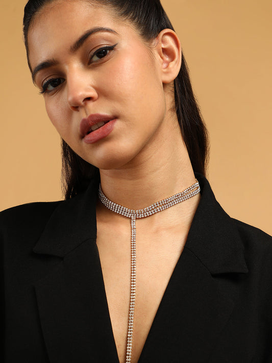 The Bijou Multi-Layer Lariat Necklace - Crystal Silver-SOHINC6207
