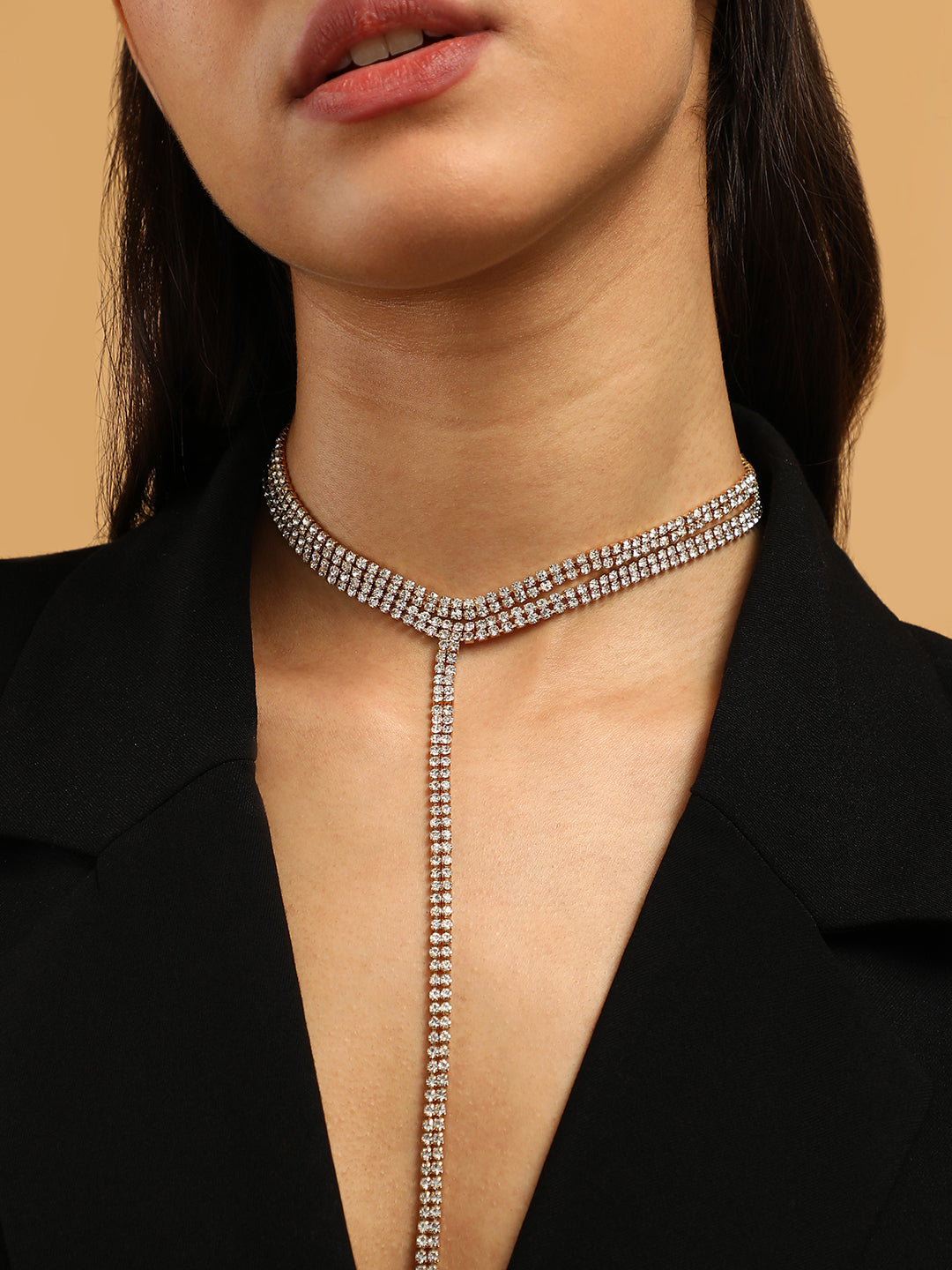 The Bijou Multi-Layer Lariat Necklace - Crystal Silver-SOHINC6207