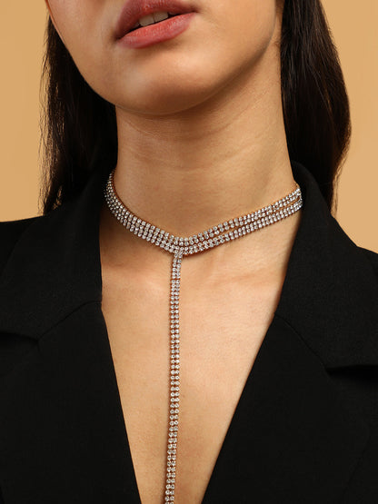 The Bijou Multi-Layer Lariat Necklace - Crystal Silver-SOHINC6207