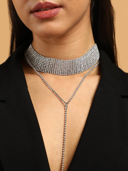 The Bijou Multi-Layer Necklace - Metallic Silver-SOHINC6209