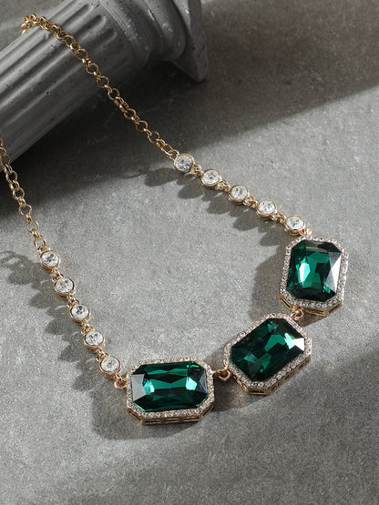 The Regalia Statement Necklace - Emerald Green-SOHINC6221