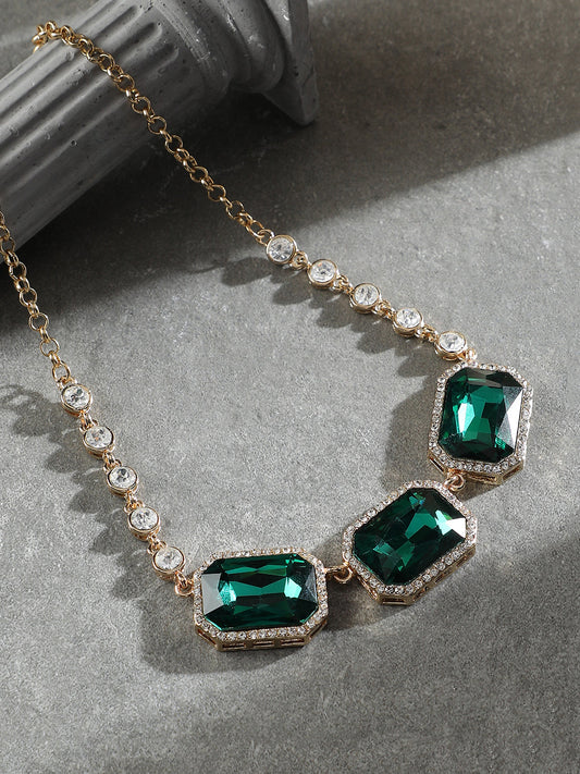 The Regalia Statement Necklace - Emerald Green-SOHINC6221