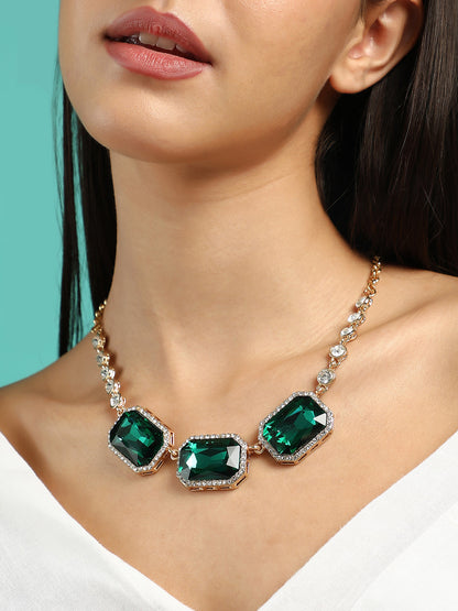 The Regalia Statement Necklace - Emerald Green-SOHINC6221