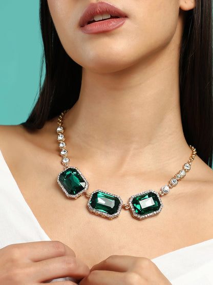 The Regalia Statement Necklace - Emerald Green-SOHINC6221