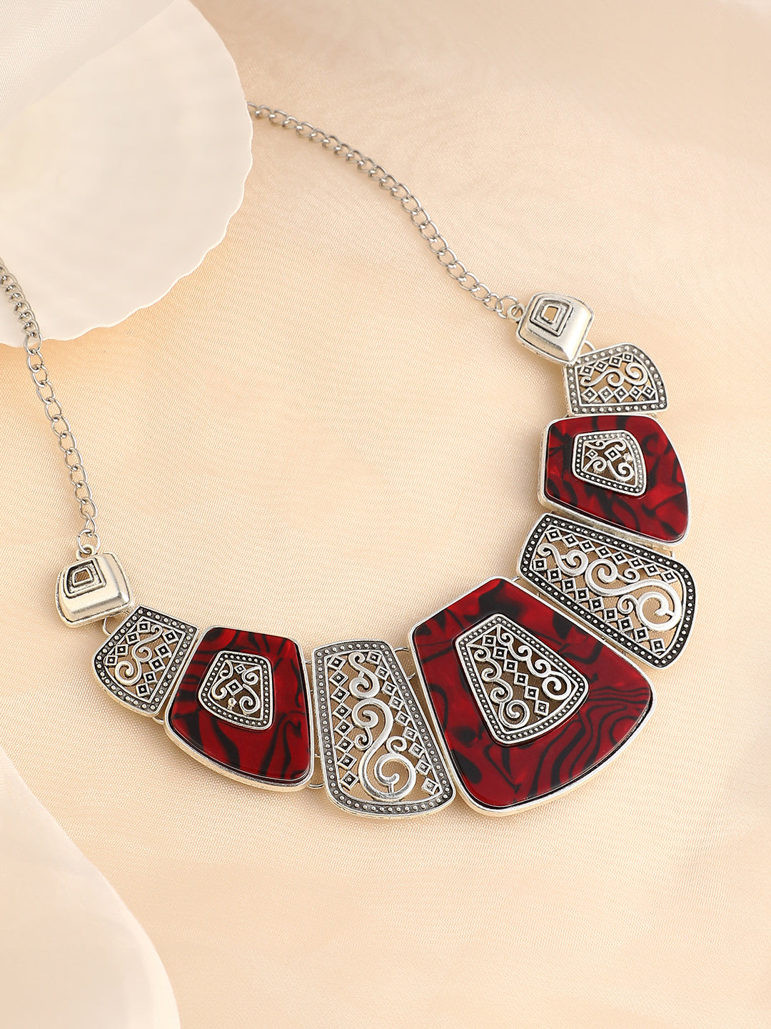 The Giza Statement Necklace - Burgundy Red-SOHINC6223