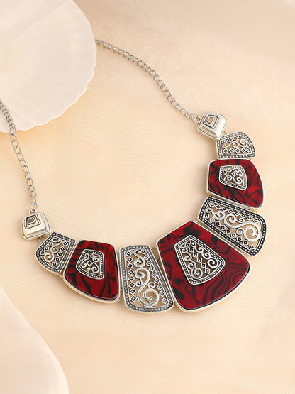 The Giza Statement Necklace - Burgundy Red-SOHINC6223
