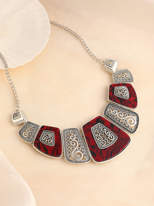 The Giza Statement Necklace - Burgundy Red-SOHINC6223