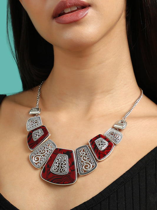 The Giza Statement Necklace - Burgundy Red-SOHINC6223