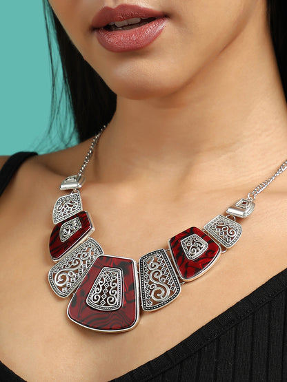The Giza Statement Necklace - Burgundy Red-SOHINC6223