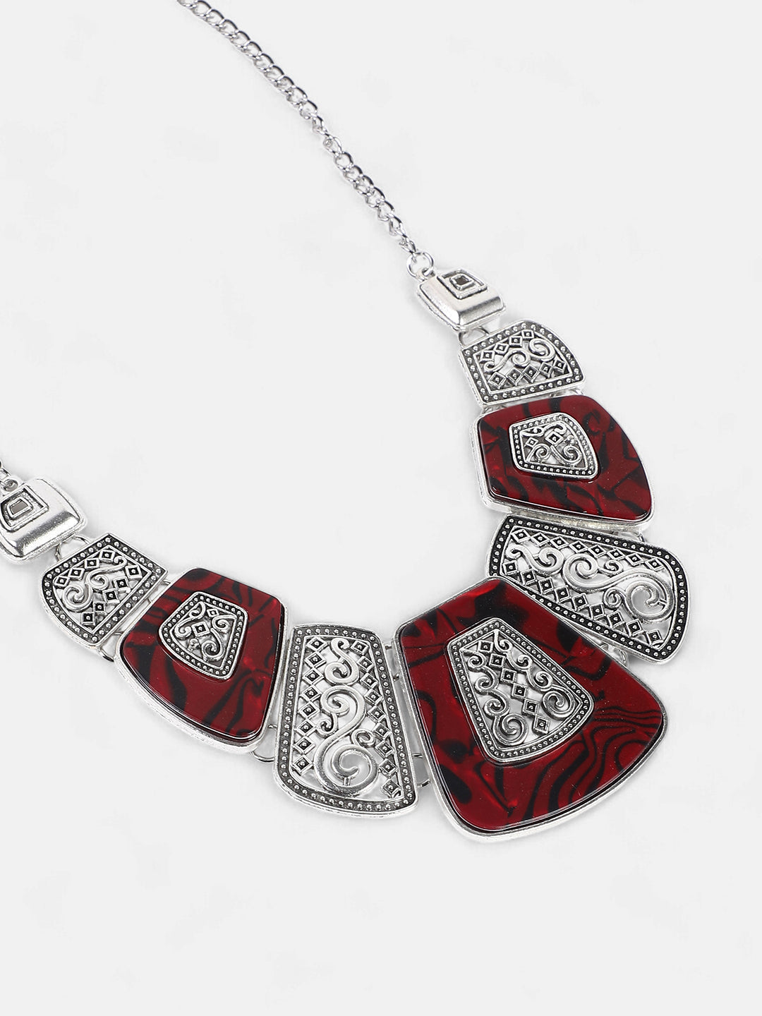 The Giza Statement Necklace - Burgundy Red-SOHINC6223